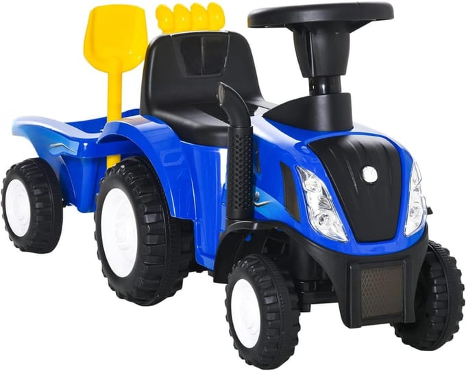 MMP® Looptractor - Loopauto - Loop Tractor - met Aanhangwagen en Hoorn - 91x29x44cm - Blauw