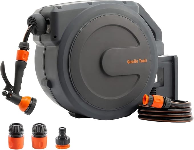 Slanghaspel - Waterslang oproller - Tuin sproeien - Automatisch oprolsysteem - 25 meter - Grijs