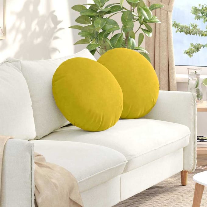 vidaXL - Zitkussens - 2 - st - Fluweel - Geel - Ø50 - x - 19 - cm