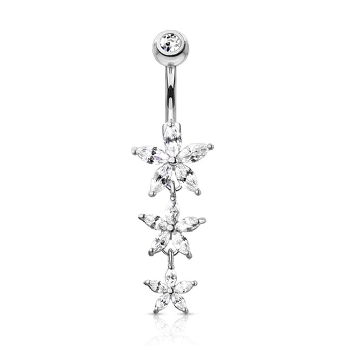 Navelpiercing Triple Marquise CZ Flowers - zilver - LMPiercings