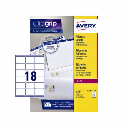 Etiket avery l7161-100 63.5x46.6mm wit 1800 Etiketten