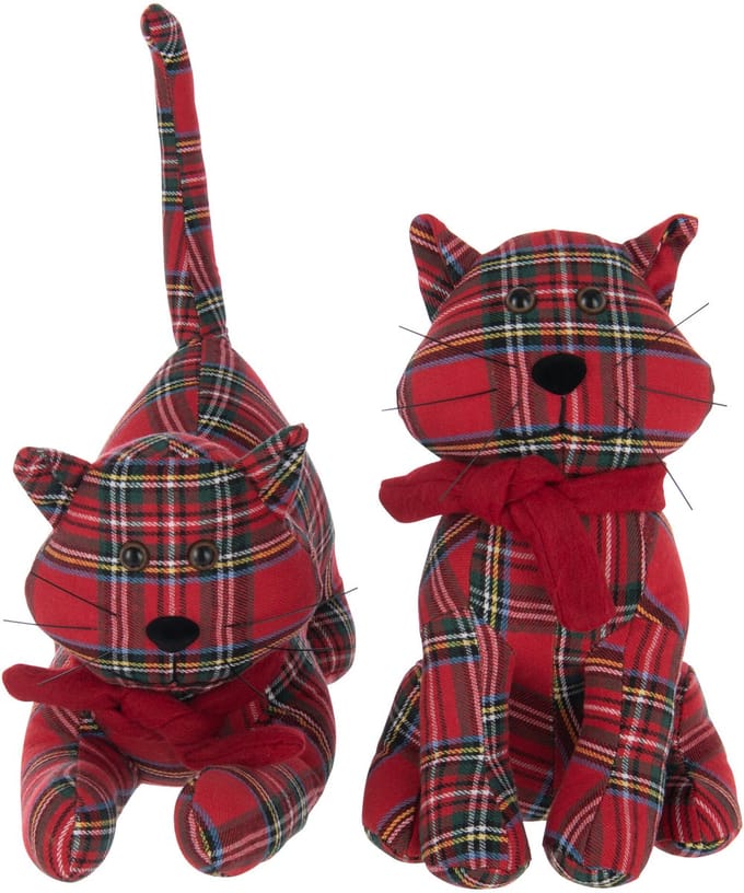 J-Line deurstopper Kat Geruit - polyresin - rood//groen - 2 stuks