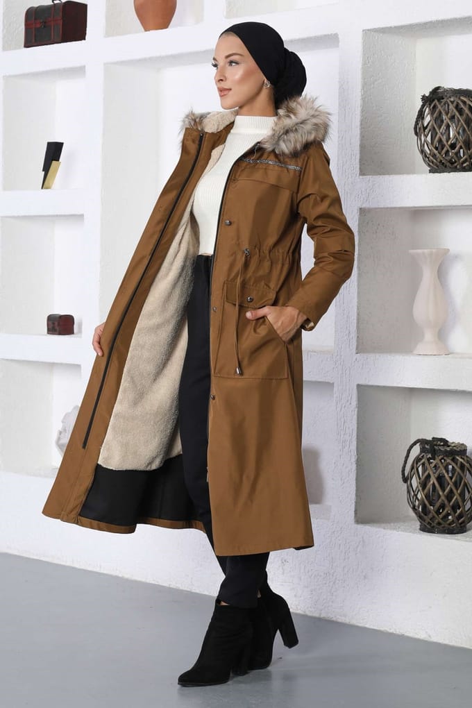 Stripe Detailed Jas Beige-bruin