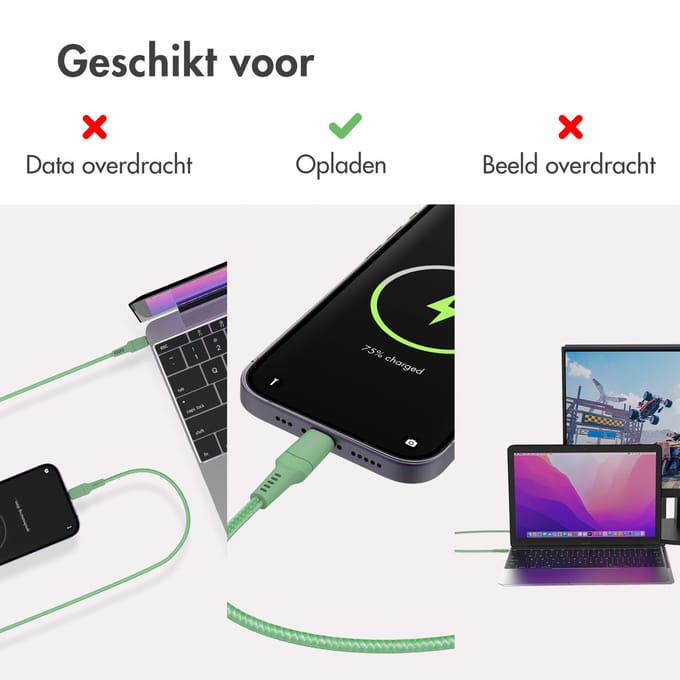 imoshion Kabel - Geschikt voor Lightning naar USB C - 1 meter - Oplader Kabel - Groen