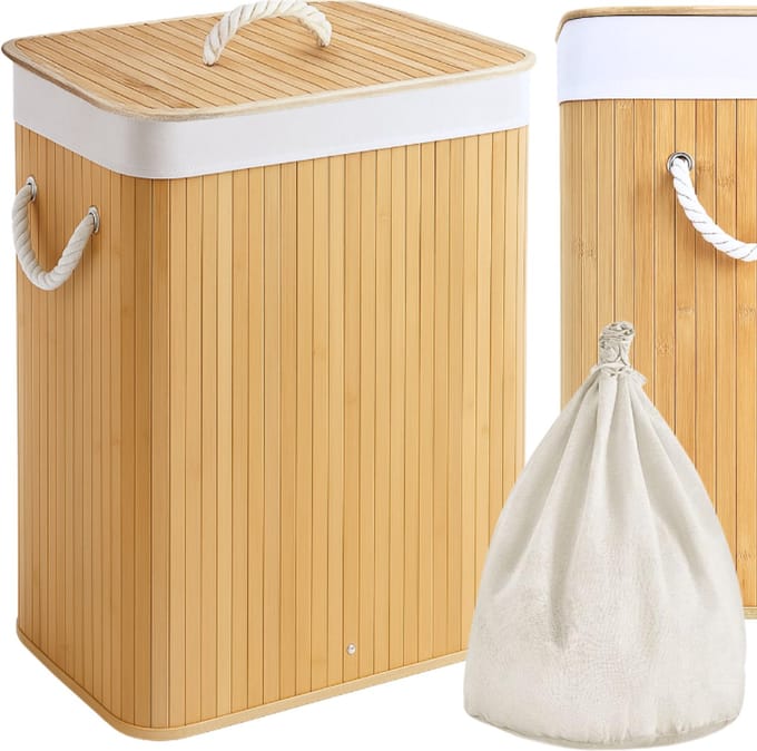 More&Deco Serie - Bamboe Wasmand - 80L - Elegante Oplossing - Praktische Deksel