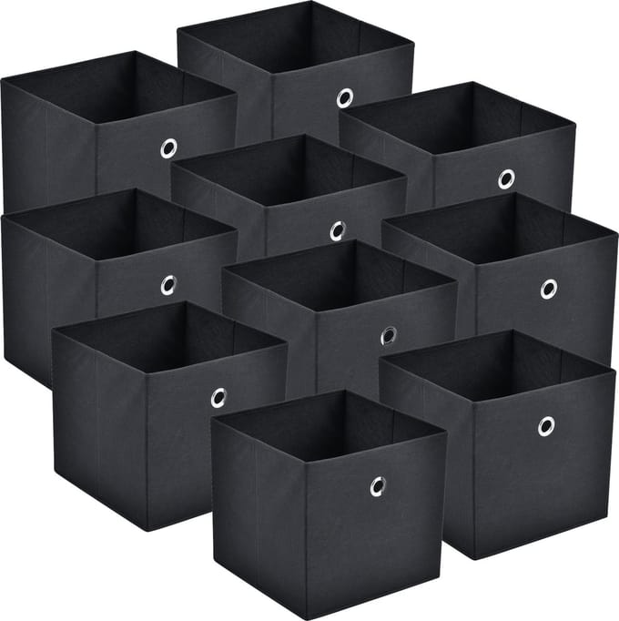 Opbergmanden 28x30x30 cm opvouwbaar set van 10 zwart
