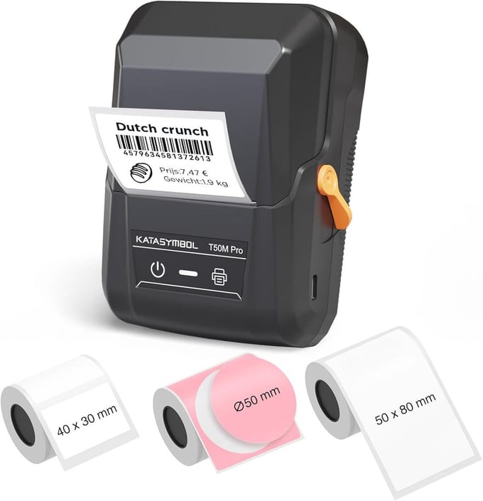 Labelprinter Bluetooth – Thermische Etikettenprinter Zonder Inkt – 20-50 mm – Inclusief 3 Labelrollen