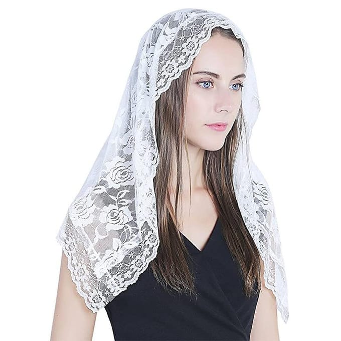 Voile Mantille en Dentelle Noire Voile de Chapelle Église Catholique Couvre-chef Messe en Latin 90*50CM blanc