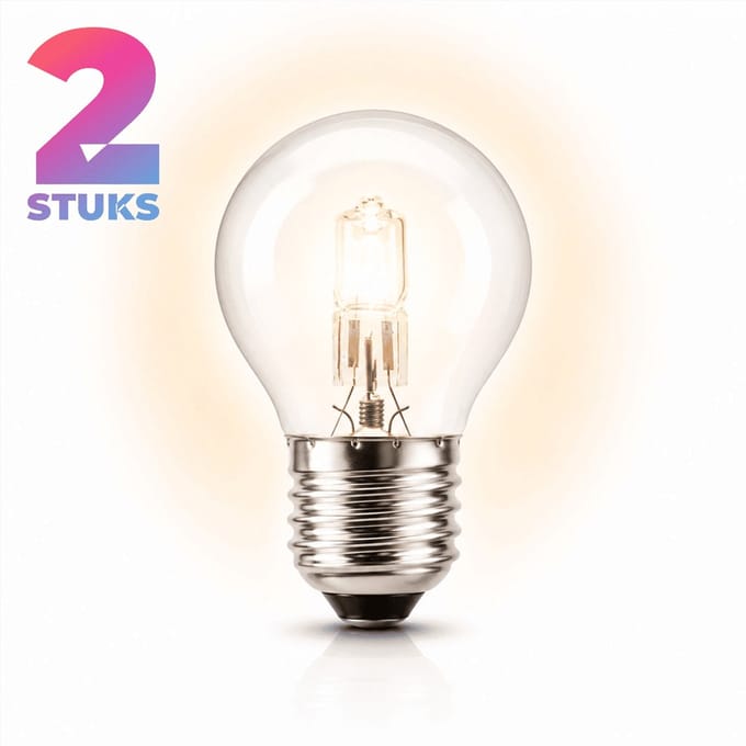 2x Kogel Halogeenlamp E27 - 28W - Warm Wit Licht (2700K) - 370 lm - 2 jaar - Dimbaar