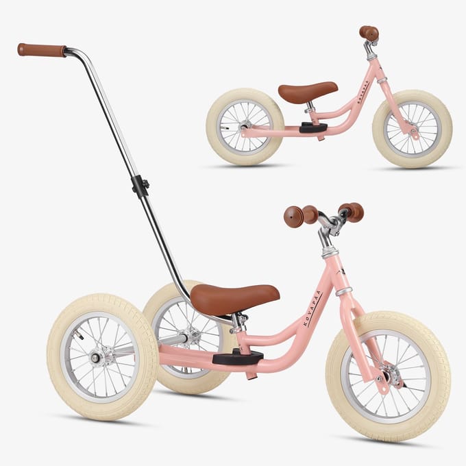 Køvapää Trike - 2 in 1 Loopfiets - 1.5 t/m 4 jaar - Met Naamsticker - 12 inch – Loopfiets - Roze