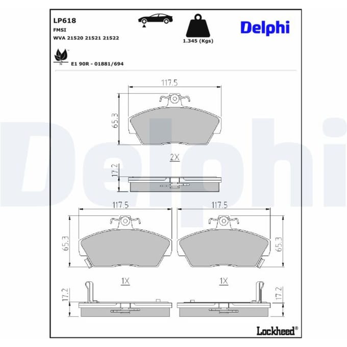 Remblokkenset, schijfrem DELPHI LP618