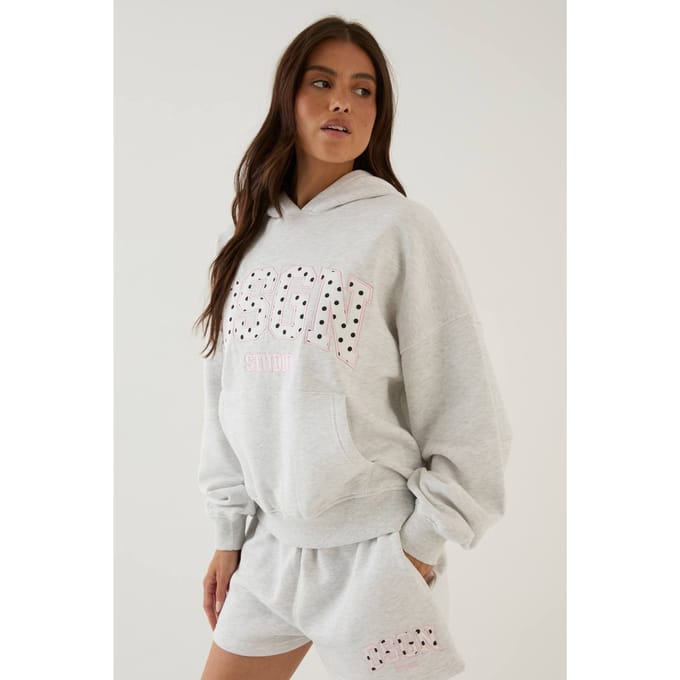 Dames Dsgn Studio Sweat Short Met Polkadot Applicatie | Asgrijs | Maat: Large