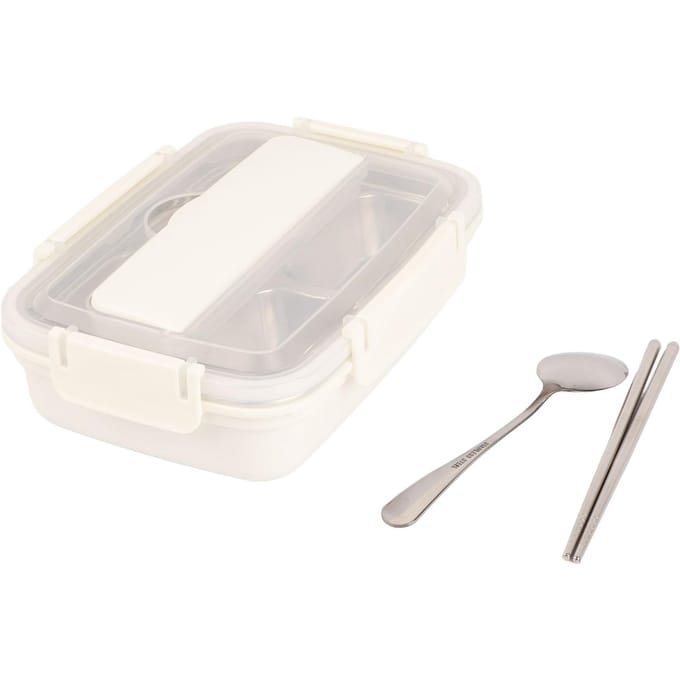 Lunchbox 4 Compartimenten Design 304 Roestvrij Staal Bijpassend Bestek Draagbare Lunchcontainers voor School Kantoor Wit L wit