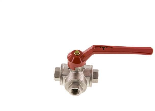 G3/8'' 3-Weg T-boring Kogelkraan Messing PTFE/NBR 55 bar - BL3BM - BL3BMT-038