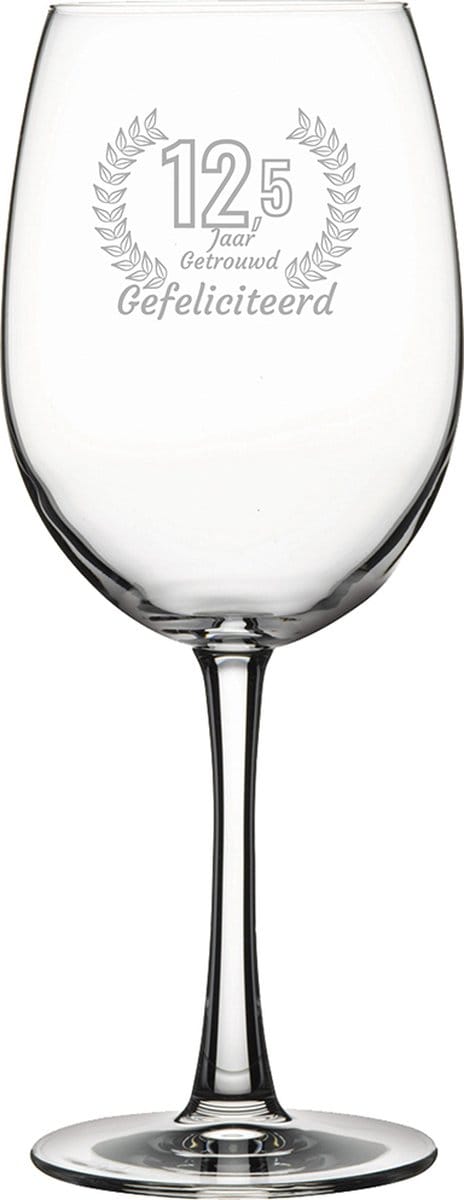 Gegraveerde rode wijnglas 46cl Gefeliciteerd 12,5 jaar getrouwd