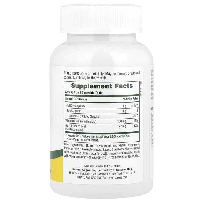 Kauwbaar IJzer, Vitamine C & Kruiden, Kersensmaak, 90 Tabletten