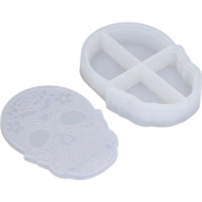 Opbergdoos Siliconen Mal Schedelvorm Gemakkelijk Ontvormen Epoxy Hars Mal met Deksel voor DIY Cosmetica white