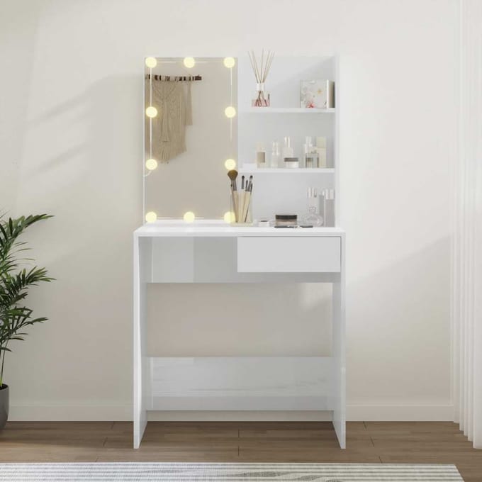 vidaXL - Kaptafel - met - LED-verlichting - 74,5x40x141 - cm - hoogglans - wit