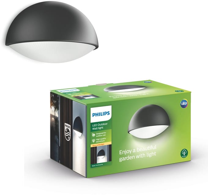 Philips Buitenwandlamp Dust - Antraciet - Warm Wit - 3w