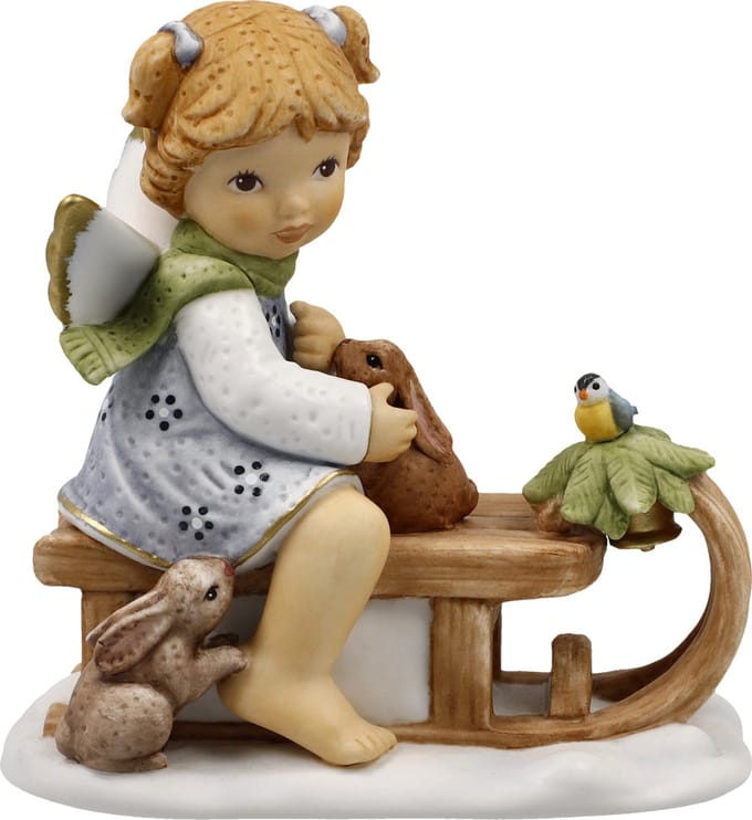 Goebel - Nina & Marco | Decoratief beeld Engel Leuke sledetocht | Porselein - 9cm