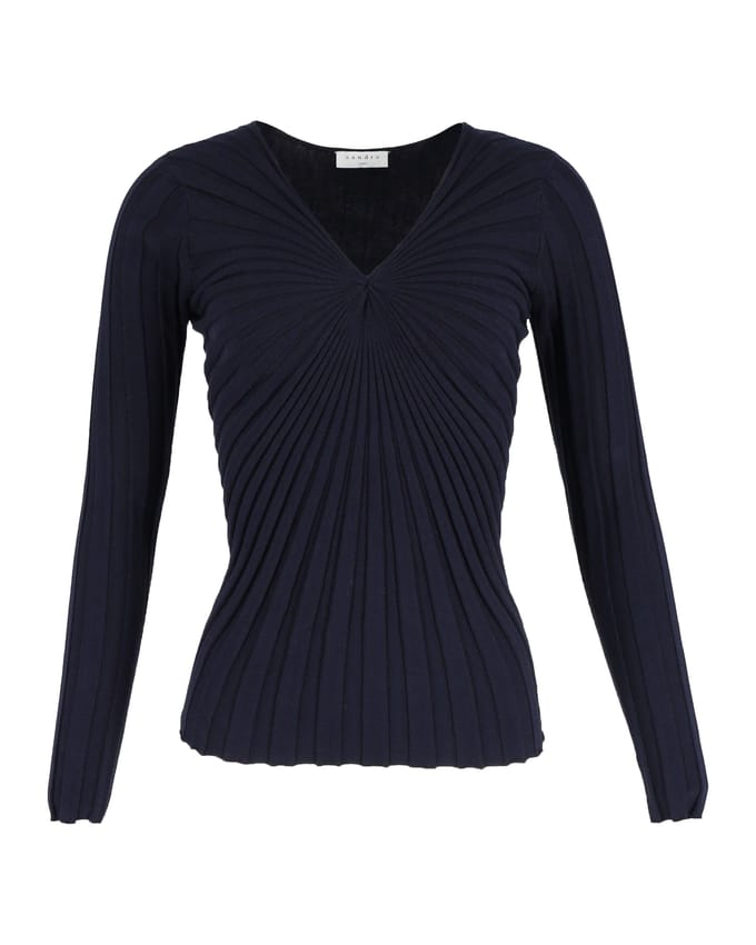 Sandro Justine V-hals gebreide trui van marineblauw katoen