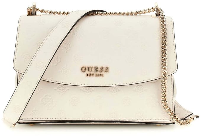 GUESS schoudertas Phoebe Convertible Xbody Flap Bag Cream White Logo crème