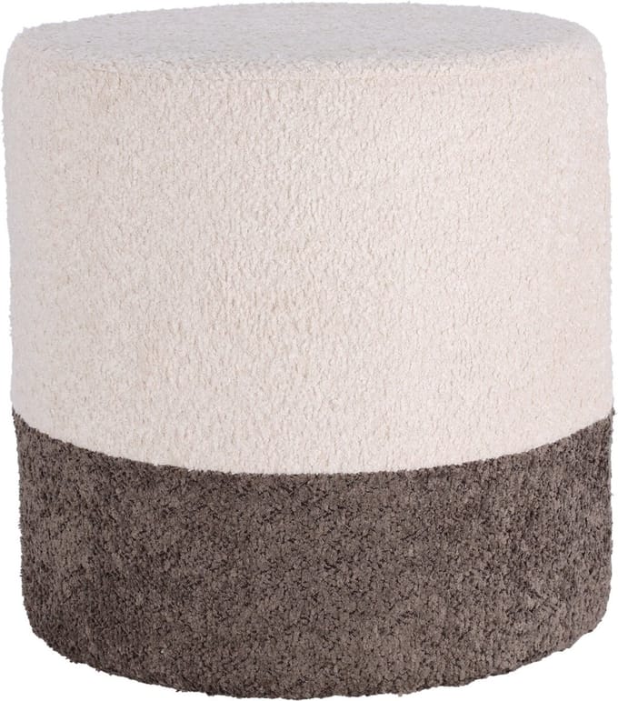 Home & Styling Bouclé Poef - Ø35xH34cm - Beige/Grijs