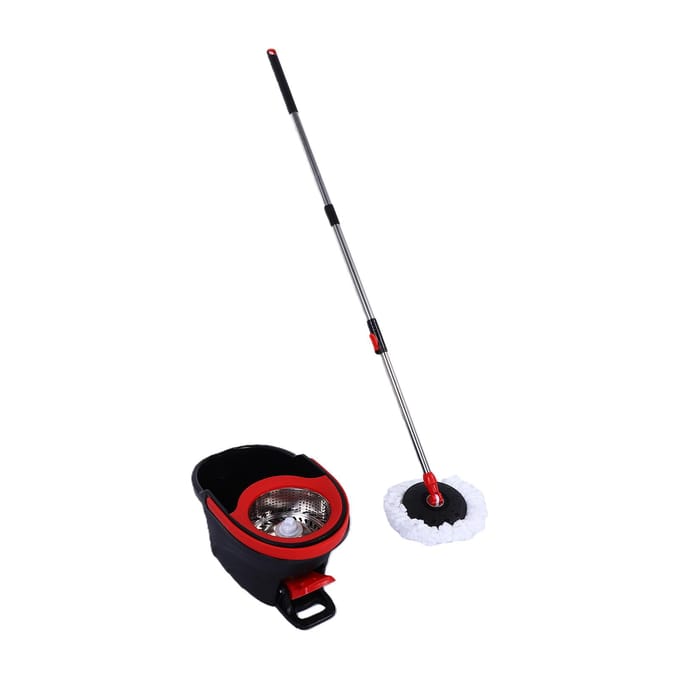 Dweil en Emmer Set Automatische Dehydratatie Pedaal Draai Mop Set 360 Graden Roterend Microvezel 2 Vervangende Pads white