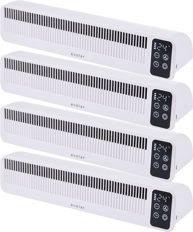 Evolar Radiator Ventilator Draadloos - 4 stuks - 3W - Wit - 5200 mAh accu - met timer en Slimme Modus - Kachelventilator - EVO-RFW03
