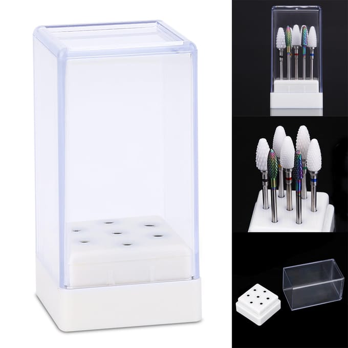 7 Gaten Nagelboorkoppen Bits Houder Organizer Doos Container voor Nagel Slijpkoppen Display white