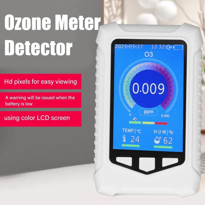 Ozonmeter Detector - Luchtkwaliteit Tester - Luchtkwaliteit Meten - Ingebouwde Ventilator - 0-5 ppm - Wit