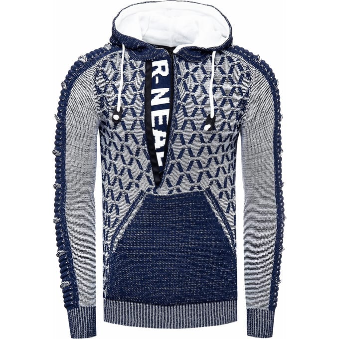 Contrasterende grof gebreide hoodie met 1/2 rits