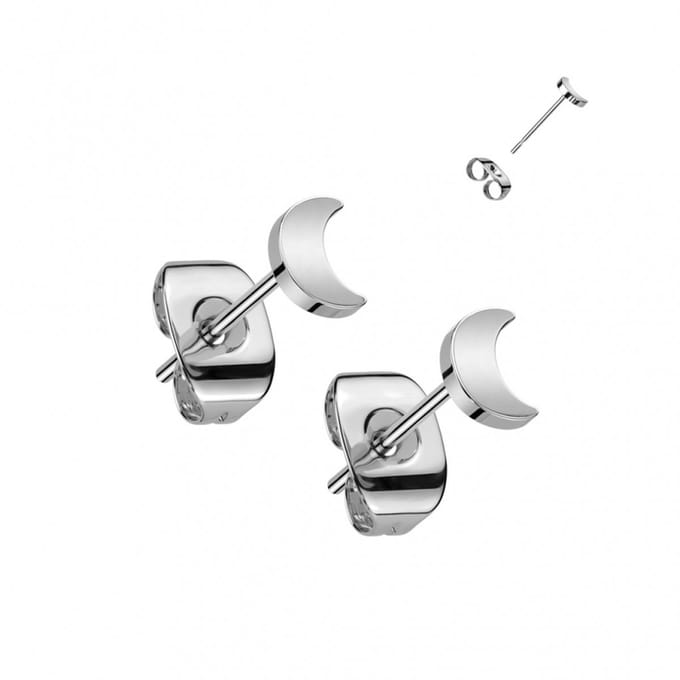 Oorbellen titanium plat maantje 0.8x6x4 - zilver - LMPiercings