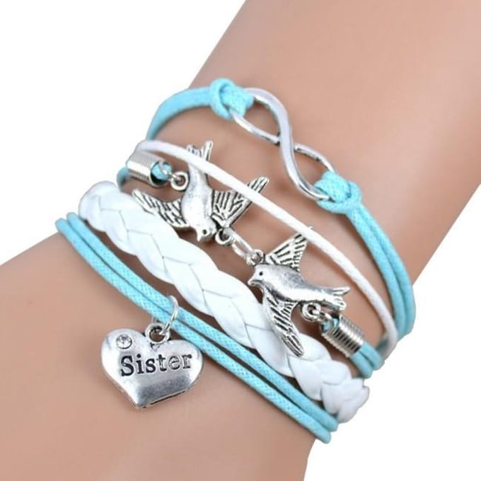 Fako Bijoux® - Multi Armband - Infinity Vogels Sister - Lichtblauw/Wit