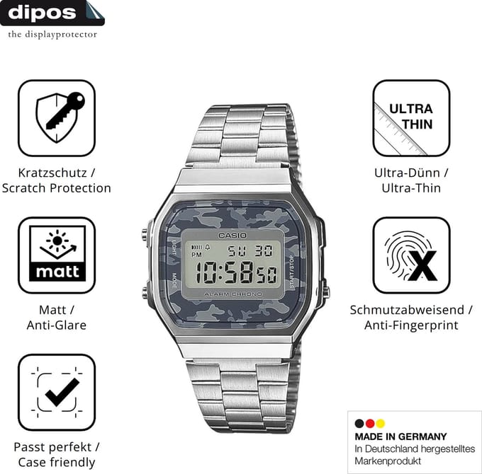 dipos – 6x Matte Beschermfolie geschikt voor Casio A168WEC-1EF | Krasbestendige & antireflecterende Screenprotector Ultra-Thin
