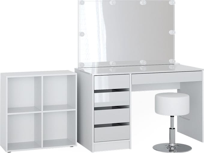 Vicco Sherry Kaptafel – 120 cm 4 delen, met schap, spiegel, kruk, LED Wit