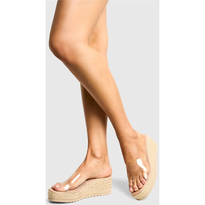 boohoo Dames Clear Wedge Mules | Nude | Maat: 40