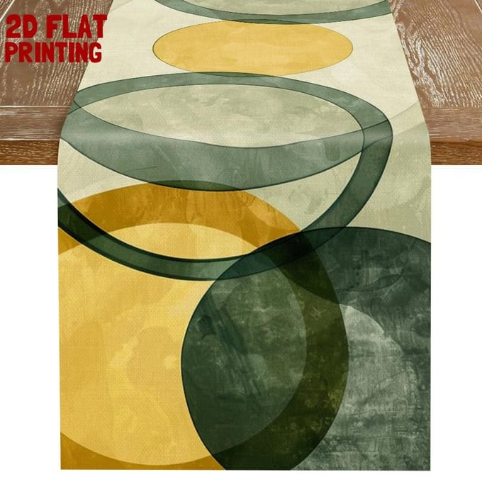 Chemin de table Géométrique Cercle Jaune Vert Abstrait Moderne 40x140cm gray
