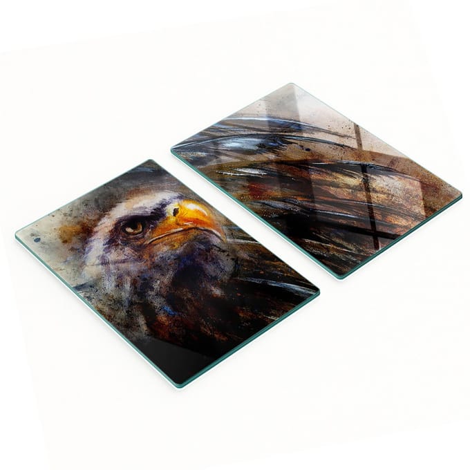 Set van snijplanken van gehard glas met adelaarsprint, 2x40x52 cm
