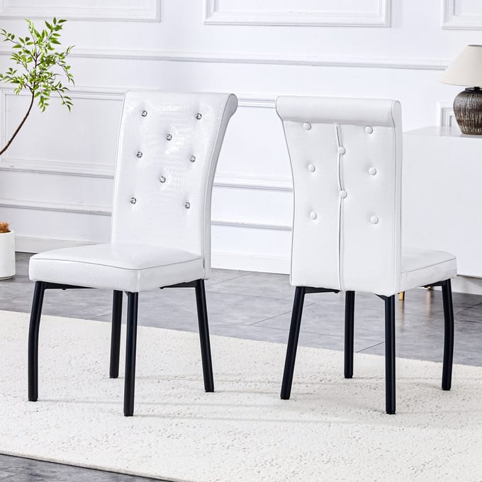 REDOM Eetkamerstoelen Set Van 2 - Zachte Zitting - Retro - Metaal En PVC - Zwart Wit