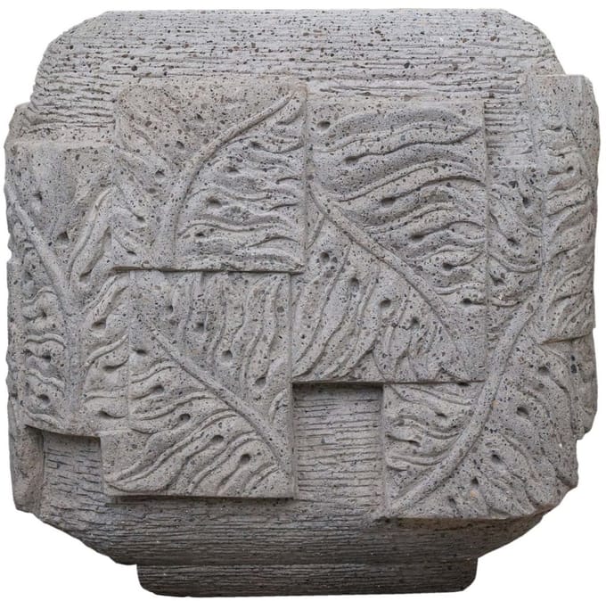 PTMD Blayd Grey Cement Palm Leaf Carving Pot Square S