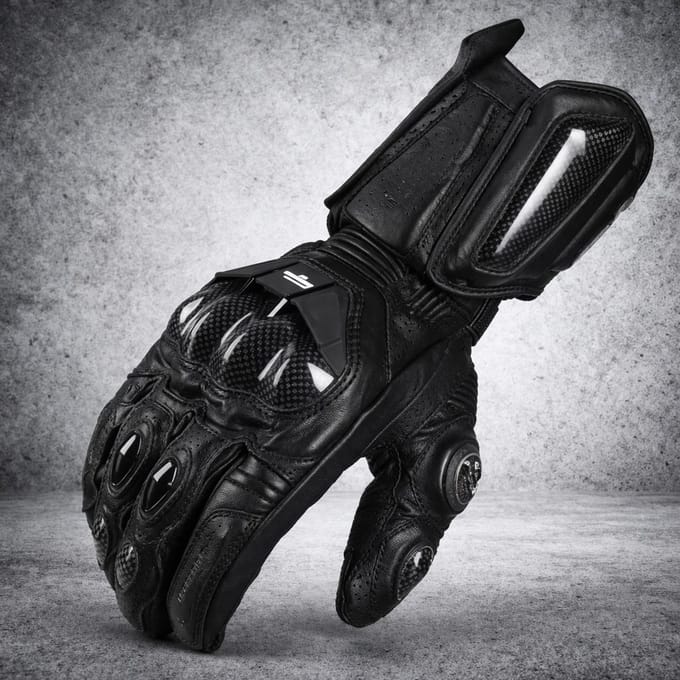 Motorhandschoenen Leer - Carbon Knokkel Bescherming - Grip - Zwart - M