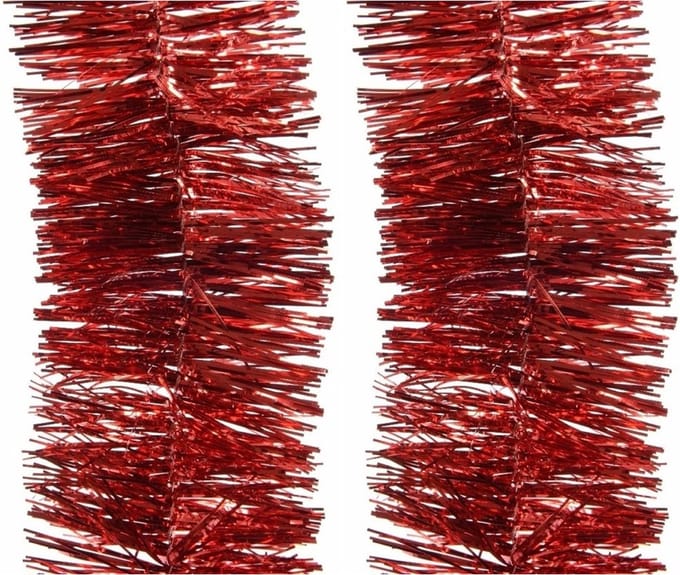 Decoris Kerstslinger - 4x - rood - lametta - 270 cm - glanzend - guirlande - kerstboomslinger