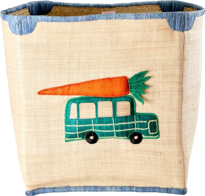 Rice grote raffia opbergmand voor speelgoed, print auto met wortel