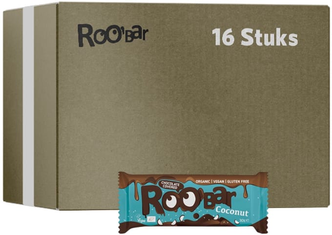Roo'Bar | Chocolate Covered | Coconut Bar | 16 stuks | 16 x 30 gram