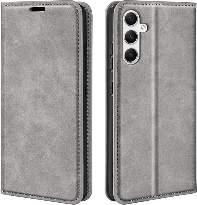 MobyDefend Hoesje - Geschikt voor Samsung Galaxy A35 - Luxe Wallet Bookcase (Magnetische Sluiting) - Grijs