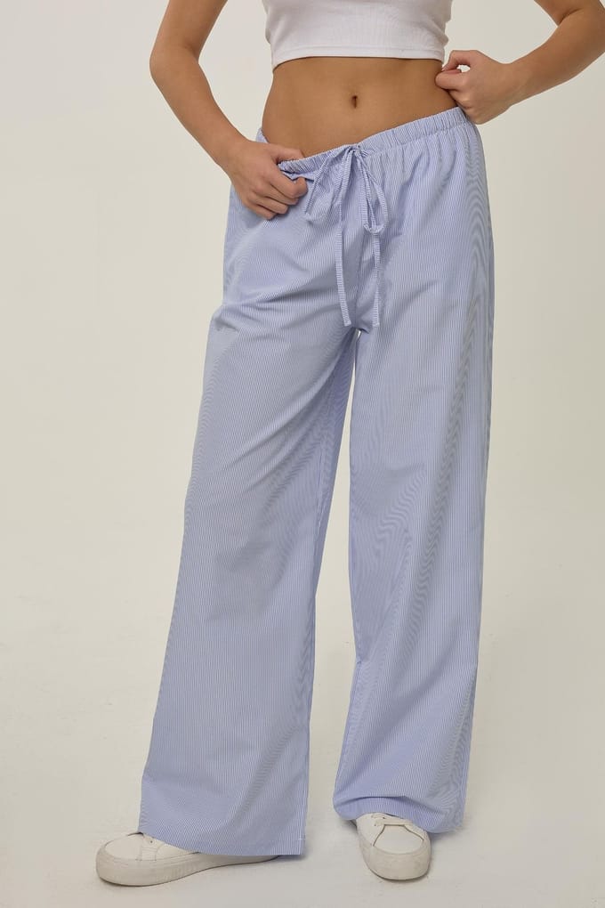 Elastische Taille Gestreepte Katoenen Loungebroek