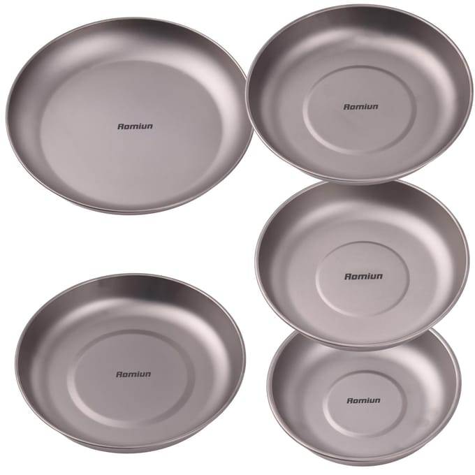 5 pièces Plaque de camping en Ti Ensemble léger de vaisselle ronde Assiettes de service empilables pour le backpacking gray