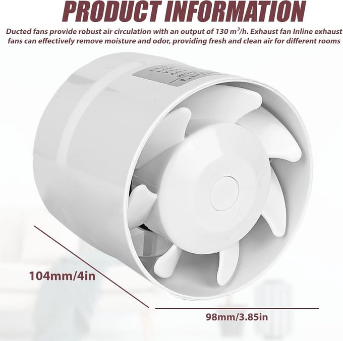 Kanaalbuisventilator - Inline ventilator - Luchtcirculatie verbeteren - Stil en efficiënt - 100 mm - Wit