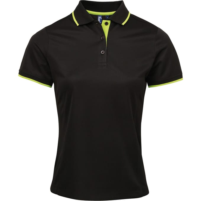 Premier Dames/dames Contrast Coolchecker Poloshirt (Zwart/Kalk)